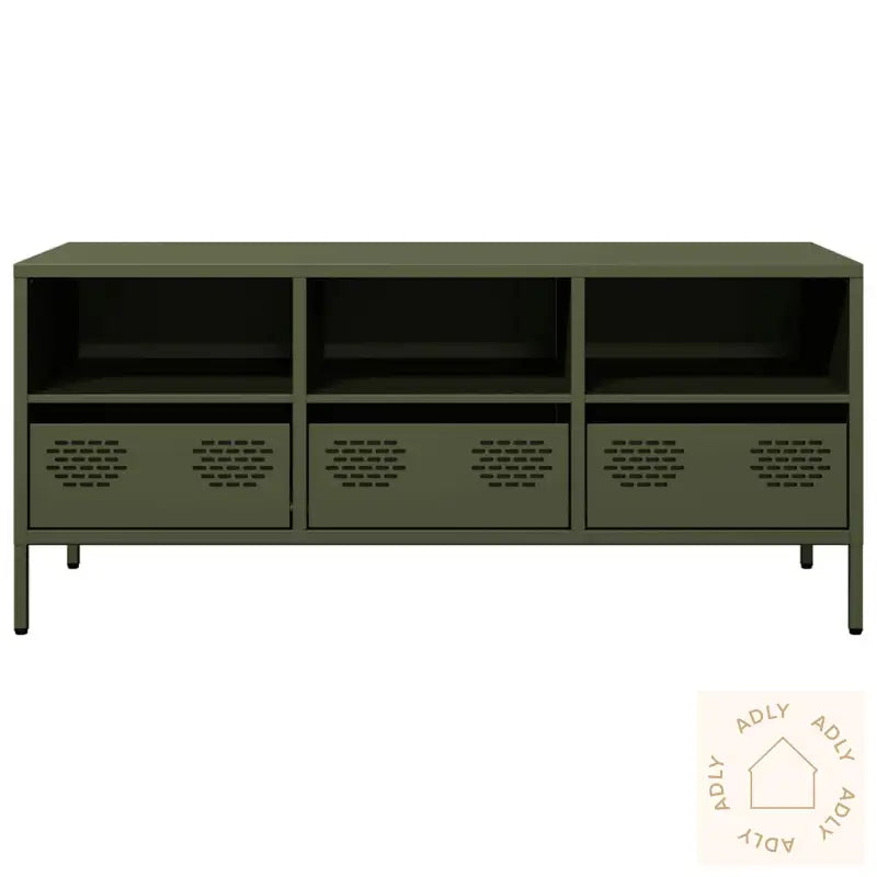 Tv-Benk Olivengrønn 101,5X39X43,5 Cm Kaldvalset Stål