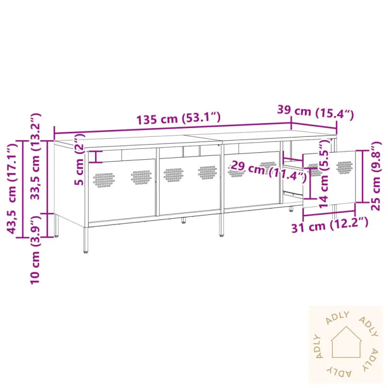 Tv-Benk Svart 135X39X43,5 Cm Kaldvalset Stål