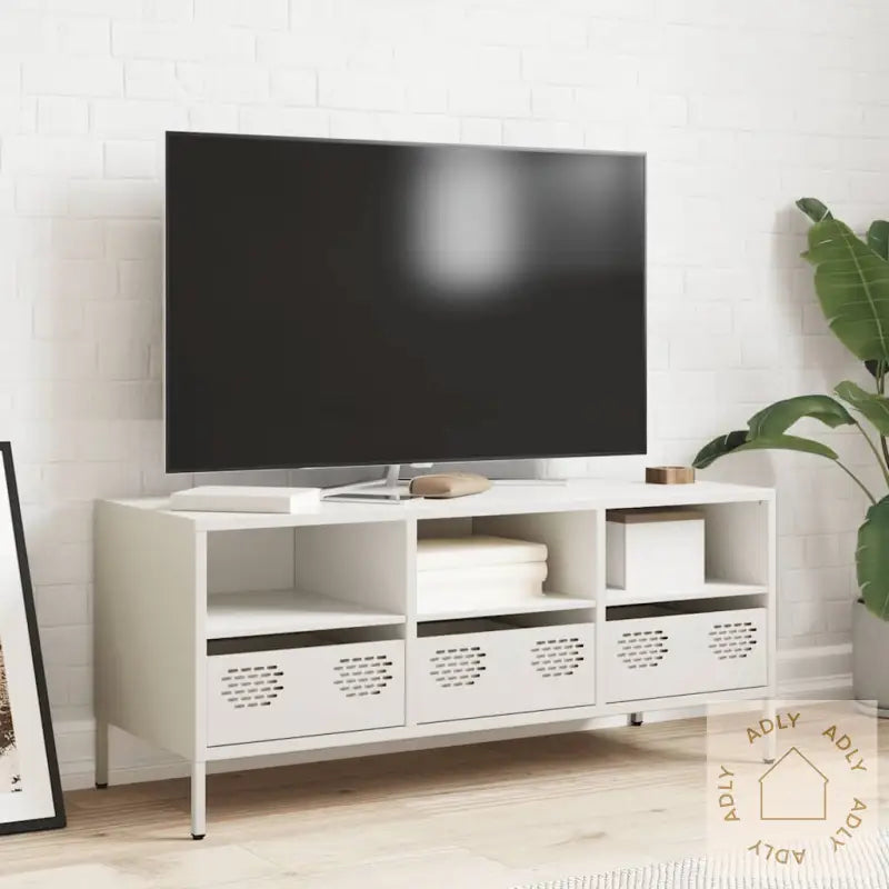 Tv-Benk Hvit 101,5X39X43,5 Cm Kaldvalset Stål