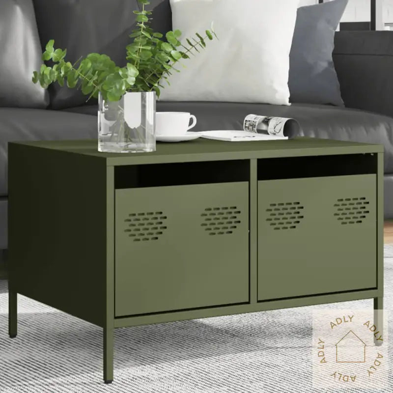 Tv-Benk Olivengrønn 68X50X43,5 Cm Kaldvalset Stål