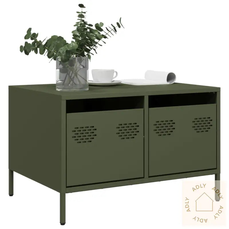 Tv-Benk Olivengrønn 68X50X43,5 Cm Kaldvalset Stål