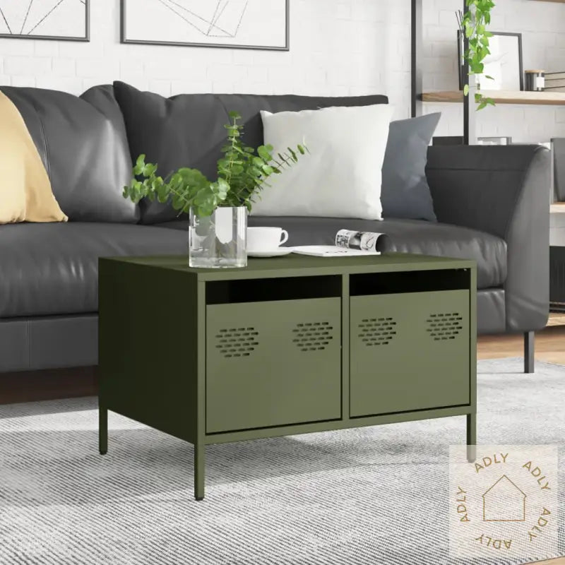 Tv-Benk Olivengrønn 68X50X43,5 Cm Kaldvalset Stål
