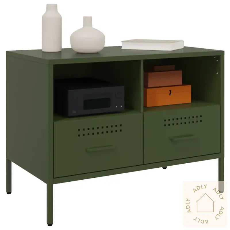 Tv-Benk Olivengrønn 68X39X50,5 Cm Stål
