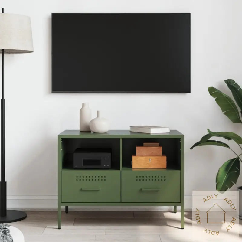 Tv-Benk Olivengrønn 68X39X50,5 Cm Stål