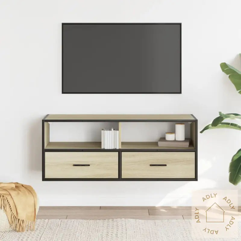 Tv-Benk Sonoma Eik 100X31X39,5 Cm Konstruert Tre Og Metall