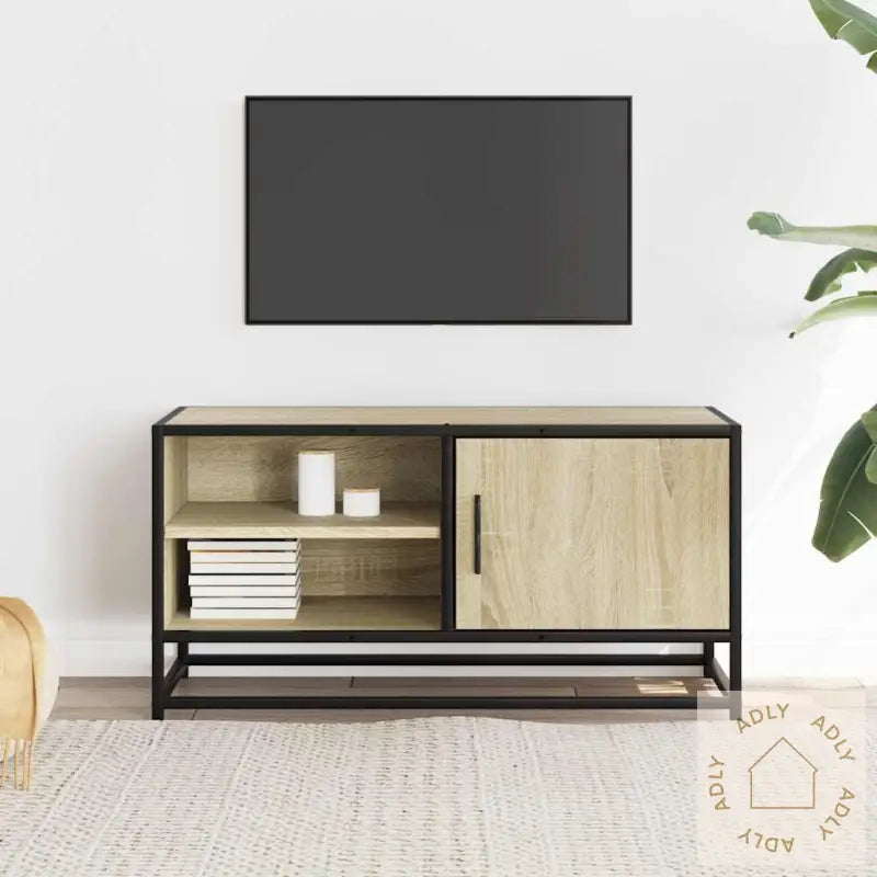 Tv-Benk Sonoma Eik 80X34,5X40 Cm Konstruert Tre Og Metall