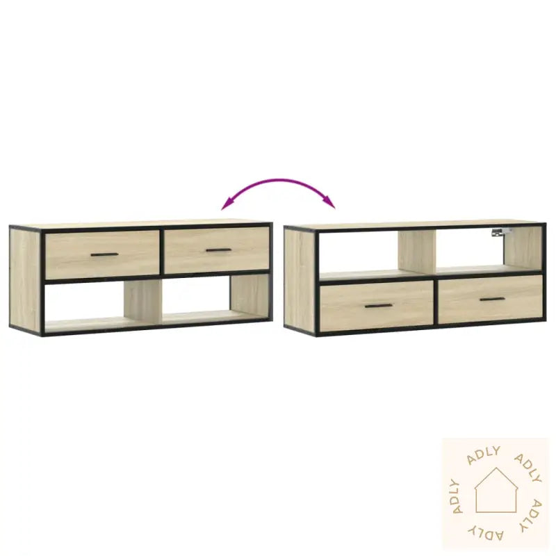 Tv-Benk Sonoma Eik 100X31X39,5 Cm Konstruert Tre Og Metall