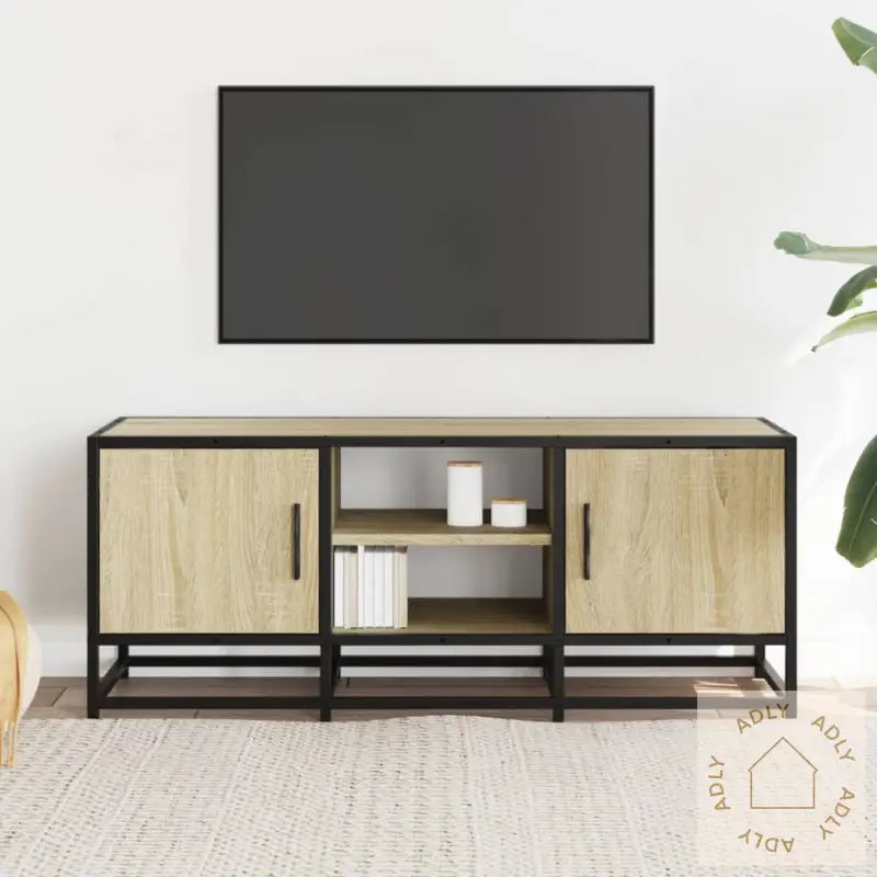 Tv-Benk Sonoma Eik 100X35X41 Cm Konstruert Tre Og Metall