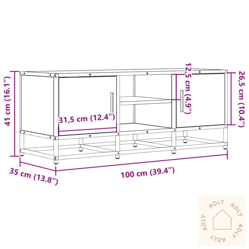 Tv-Benk Sonoma Eik 100X35X41 Cm Konstruert Tre Og Metall