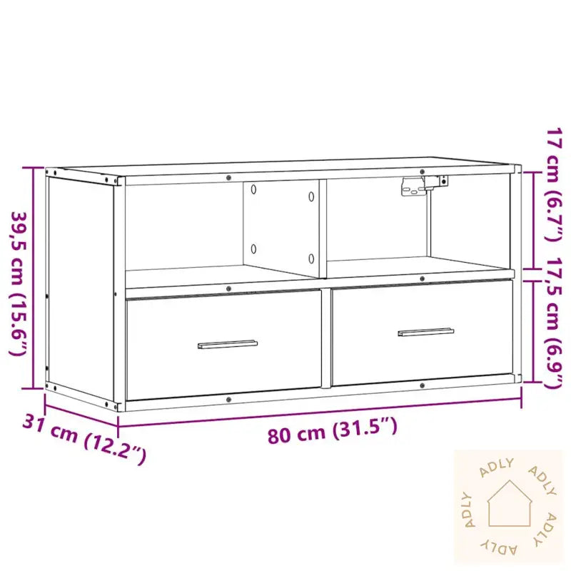Tv-Benk Sonoma Eik 80X31X39,5 Cm Konstruert Tre Og Metall