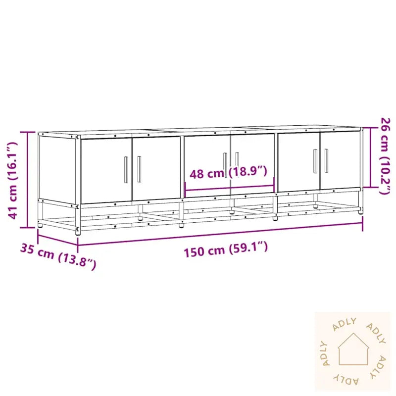 Tv-Benk Sonoma Eik 150X35X41 Cm Konstruert Tre Og Metall