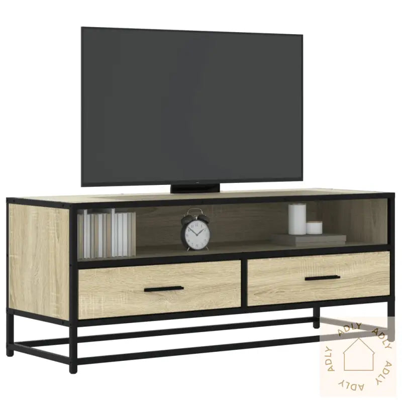 Tv-Benk Sonoma Eik 100X34,5X40 Cm Konstruert Tre Og Metall