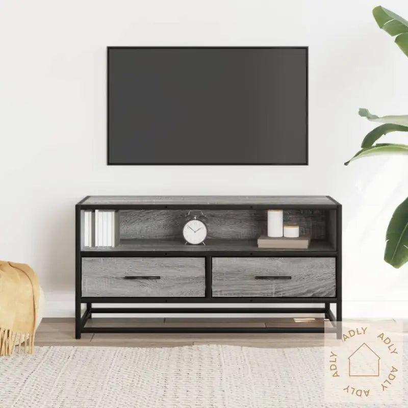 Tv-Benk Grå Sonoma 80X34,5X40 Cm Konstruert Tre Og Metall