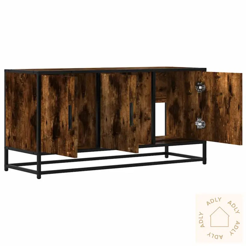 Tv-Benk Røkt Eik 100X35X50 Cm Konstruert Tre Og Metall