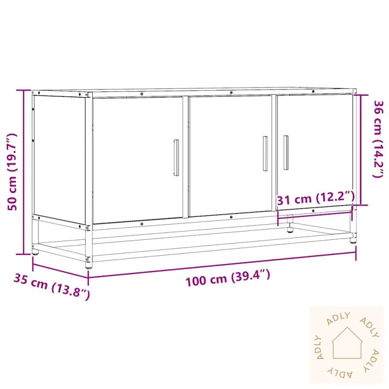 Tv-Benk Røkt Eik 100X35X50 Cm Konstruert Tre Og Metall