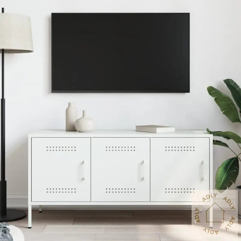 Tv-Benk Hvit 100,5X39X50,5 Cm Stål
