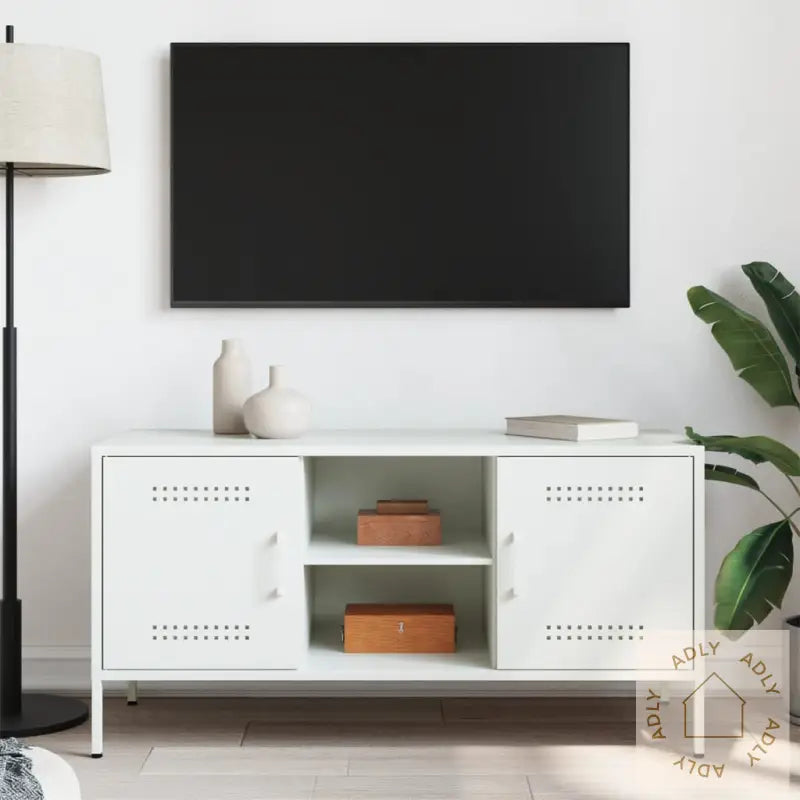 Tv-Benk Hvit 100,5X39X50,5 Cm Stål