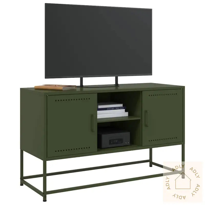 Tv-Benk Olivengrønn 100,5X39X60,5 Cm Stål