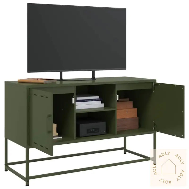 Tv-Benk Olivengrønn 100,5X39X60,5 Cm Stål