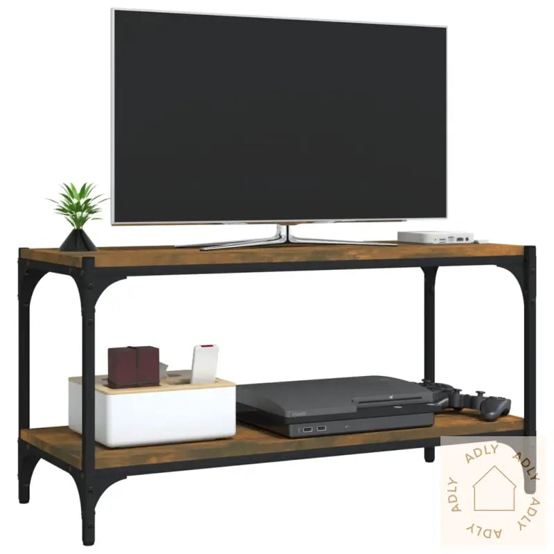 Tv-Benk Røkt Eik 80X33X41 Cm Konstruert Tre Og Stål