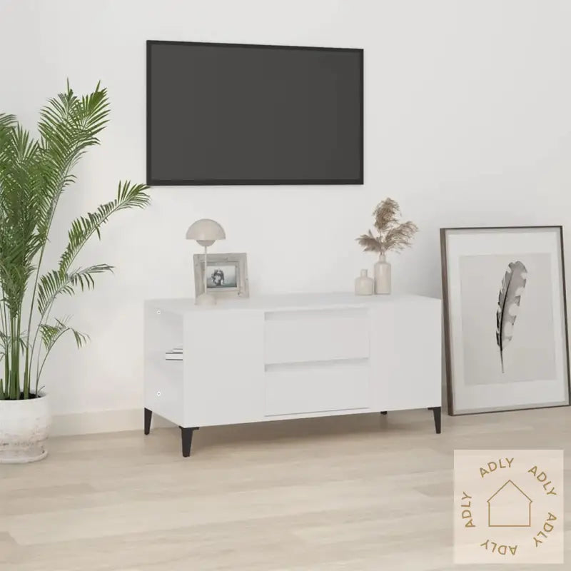 Tv-Benk Hvit 102X44,5X50 Cm Konstruert Tre