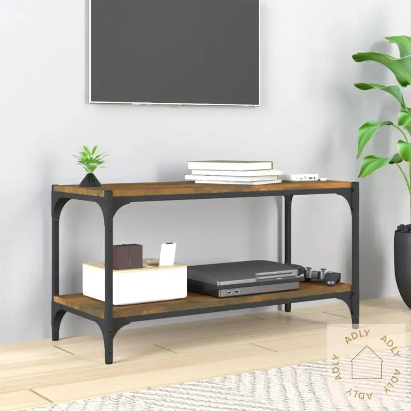 Tv-Benk Røkt Eik 80X33X41 Cm Konstruert Tre Og Stål