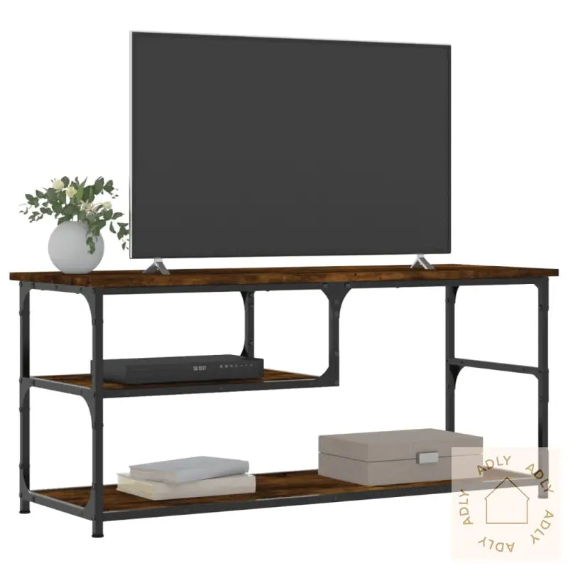 Tv-Benk Røkt Eik 103X38X46,5 Cm Konstruert Tre Og Stål