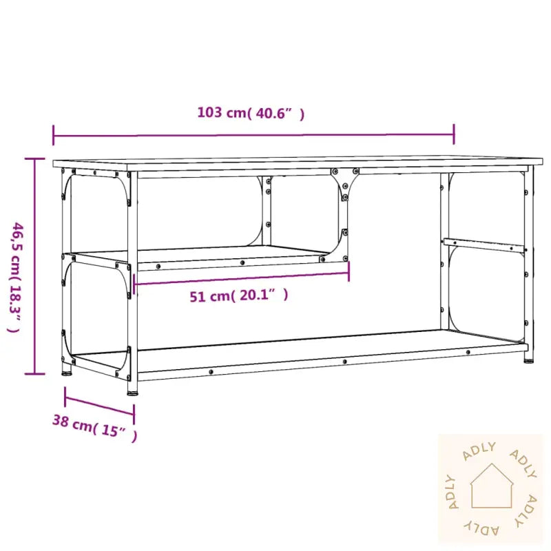 Tv-Benk Grå Sonoma 103X38X46,5 Cm Konstruert Tre Og Stål