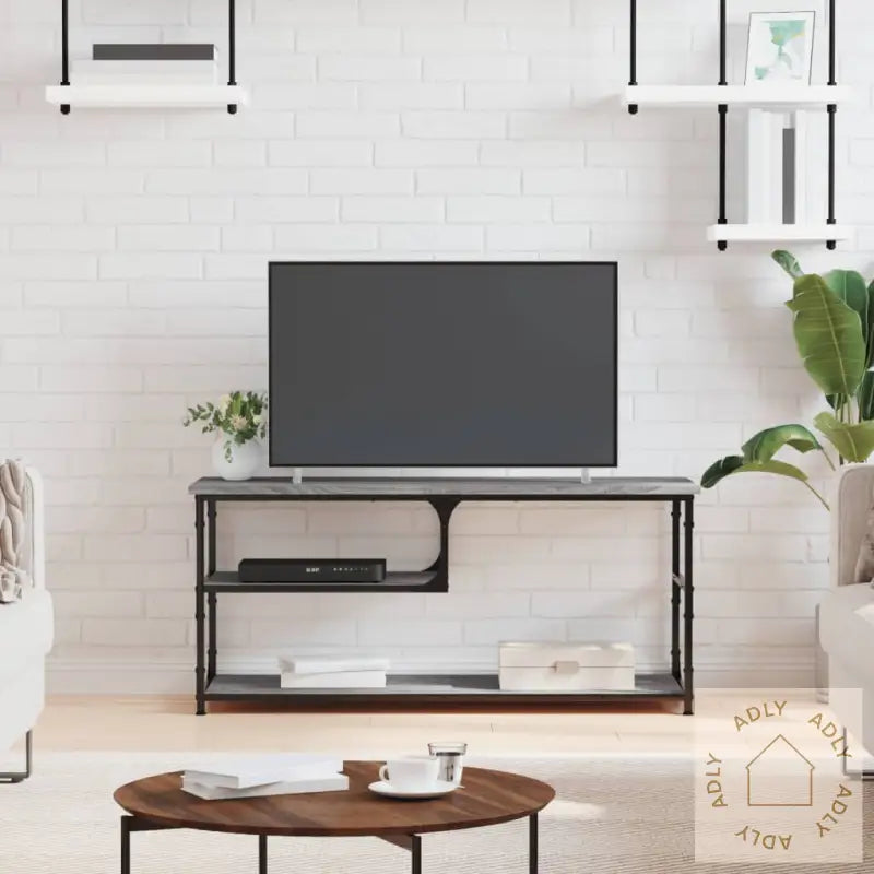 Tv-Benk Grå Sonoma 103X38X46,5 Cm Konstruert Tre Og Stål