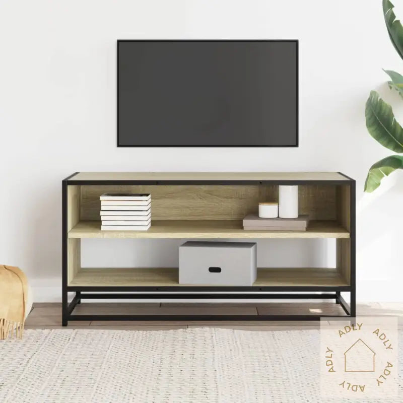 Tv-Benk Sonoma Eik 91X40X46 Cm Konstruert Tre Og Metall