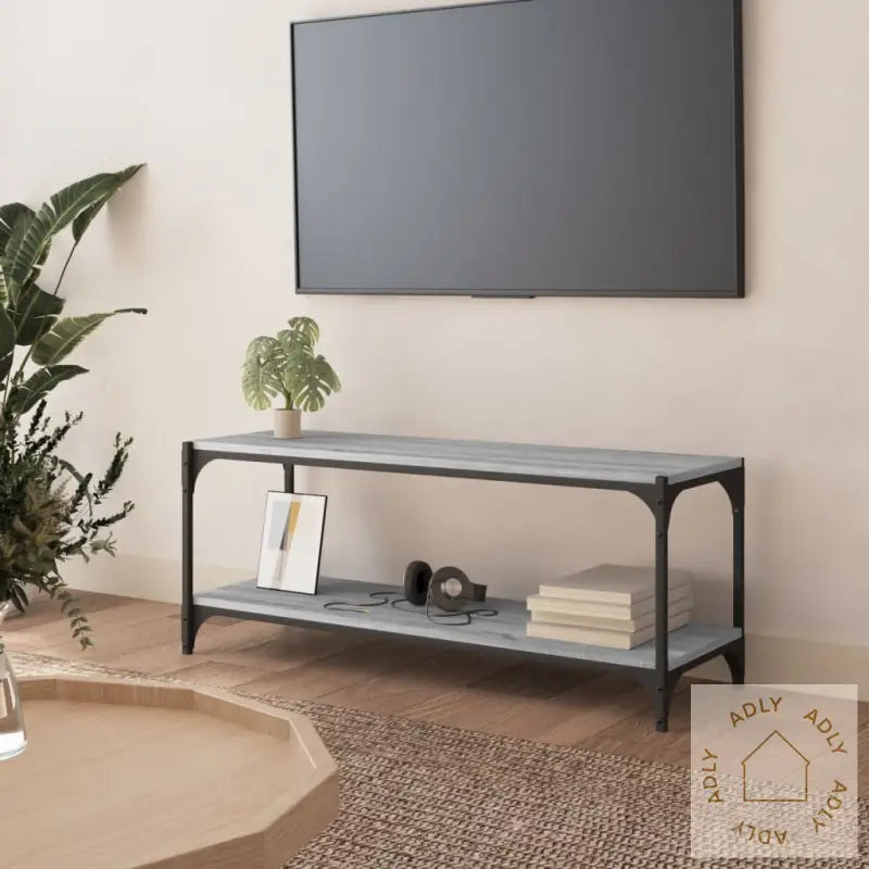 Tv-Benk Grå Sonoma 100X33X41 Cm Konstruert Tre Og Stål
