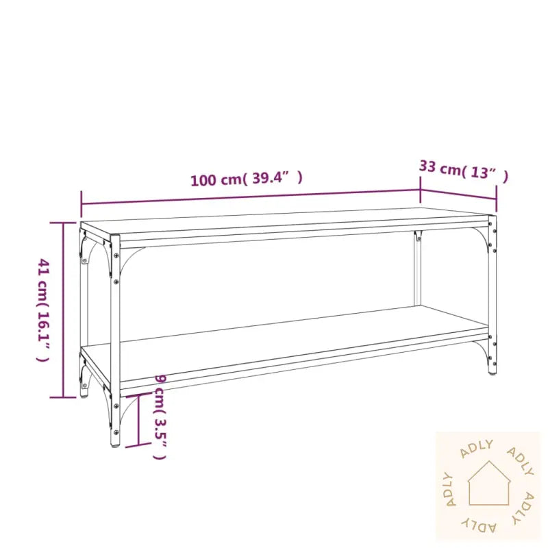 Tv-Benk Grå Sonoma 100X33X41 Cm Konstruert Tre Og Stål