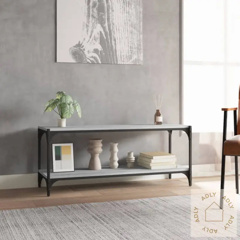 Tv-Benk Grå Sonoma 100X33X41 Cm Konstruert Tre Og Stål