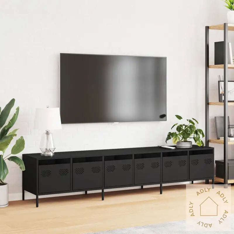 Tv-Benk Svart 202X39X43,5 Cm Kaldvalset Stål