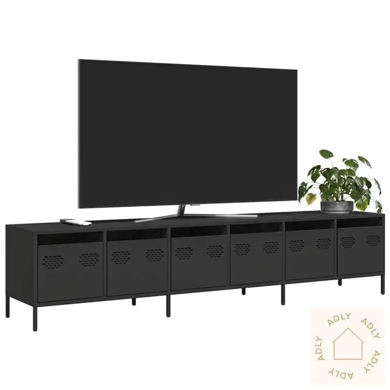 Tv-Benk Svart 202X39X43,5 Cm Kaldvalset Stål
