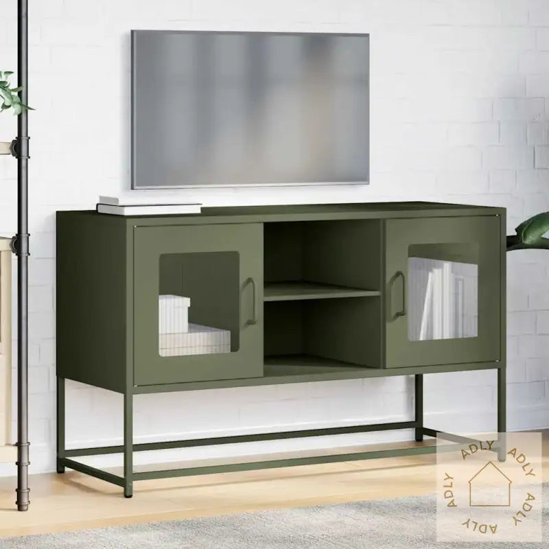Tv-Benk Olivengrønn 100,5X39X60,5 Cm Stål