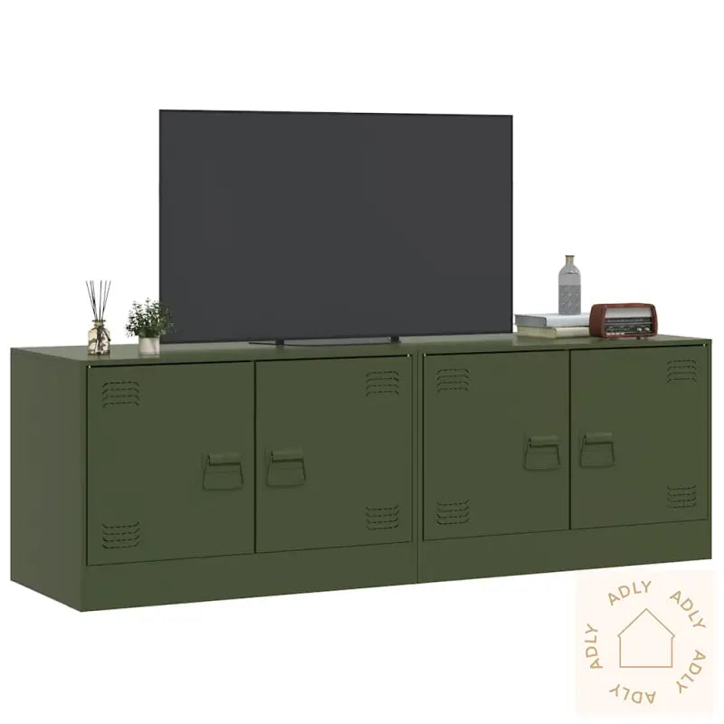 Tv-Benker 2 Stk Olivengrønn 67X39X44 Cm Stål