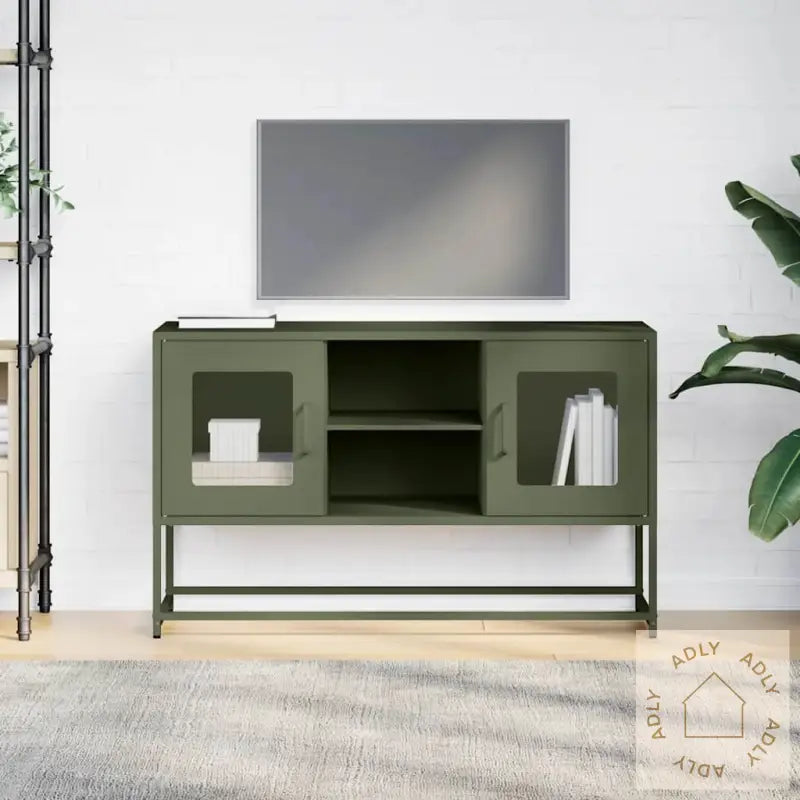 Tv-Benk Olivengrønn 100,5X39X60,5 Cm Stål