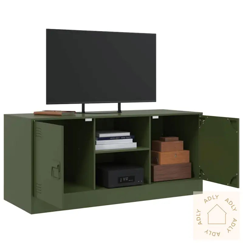 Tv-Benk Olivengrønn 99X39X44 Cm Stål