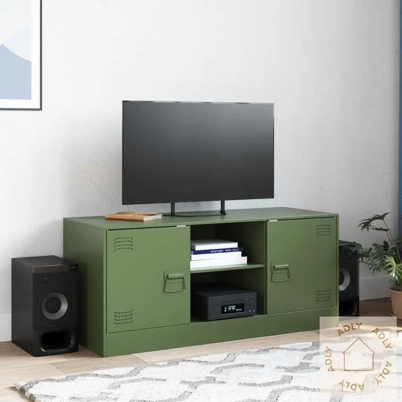 Tv-Benk Olivengrønn 99X39X44 Cm Stål