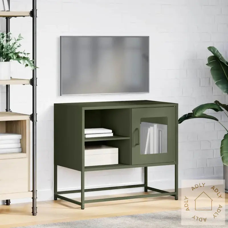 Tv-Benk Olivengrønn 68X39X60,5 Cm Stål