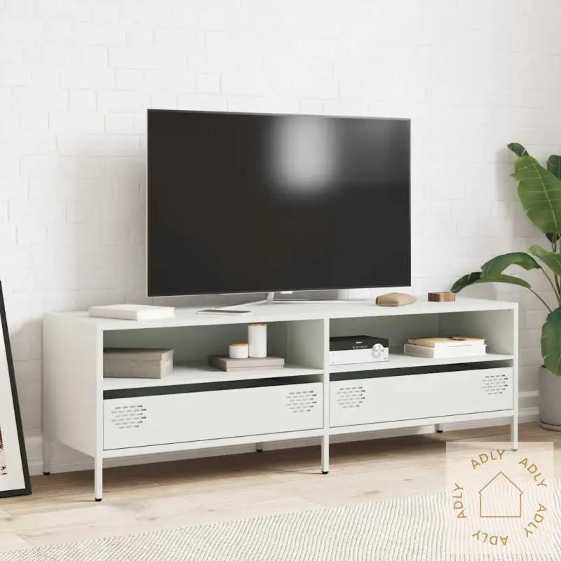 Tv-Benk Hvit 135X39X43,5 Cm Kaldvalset Stål
