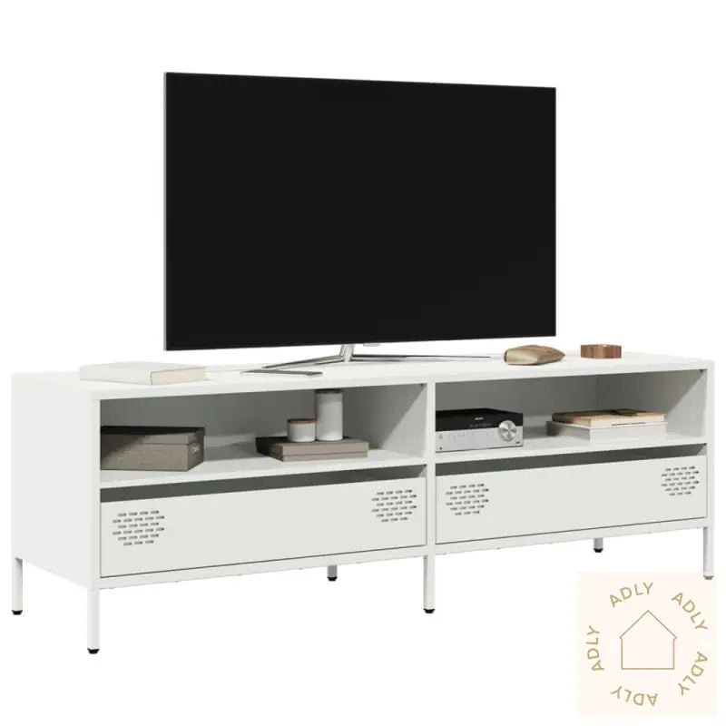 Tv-Benk Hvit 135X39X43,5 Cm Kaldvalset Stål