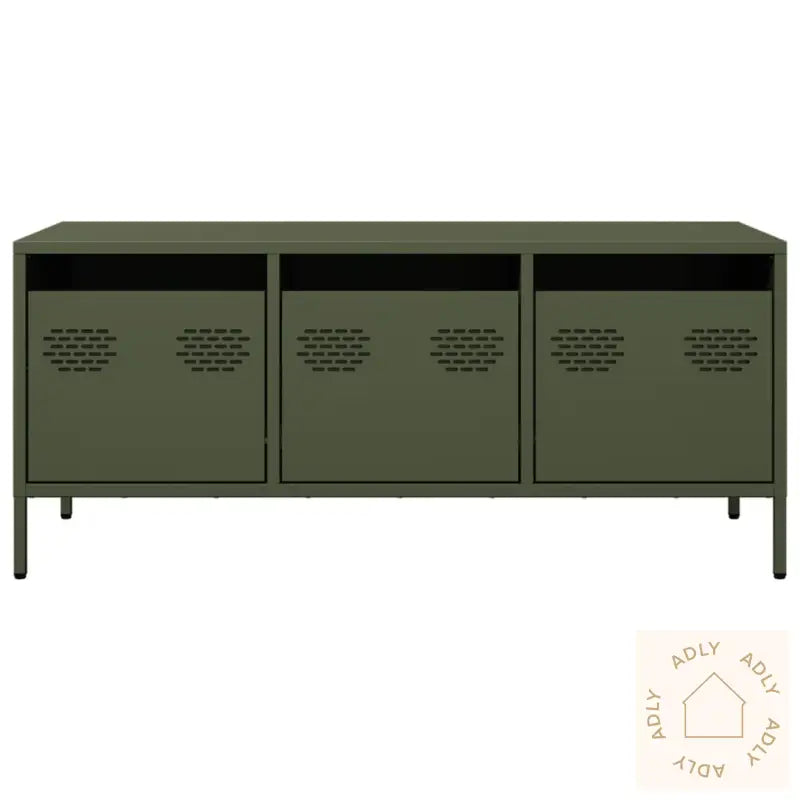 Tv-Benk Olivengrønn 101,5X39X43,5 Cm Kaldvalset Stål