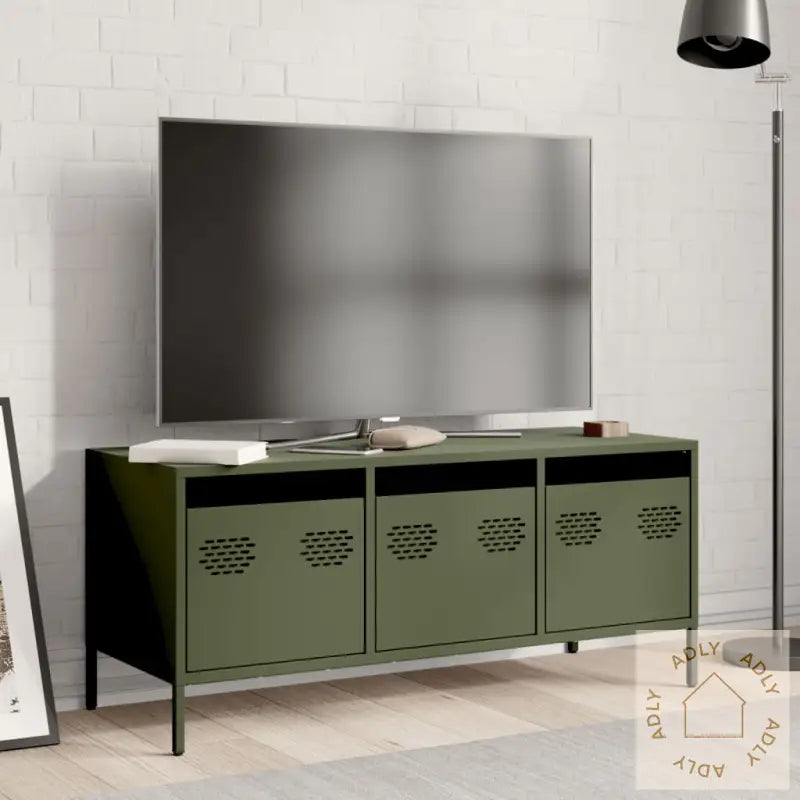 Tv-Benk Olivengrønn 101,5X39X43,5 Cm Kaldvalset Stål
