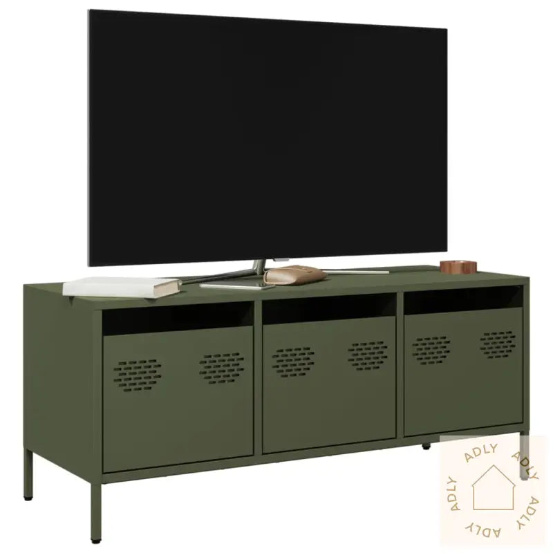 Tv-Benk Olivengrønn 101,5X39X43,5 Cm Kaldvalset Stål