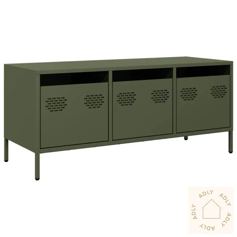 Tv-Benk Olivengrønn 101,5X39X43,5 Cm Kaldvalset Stål