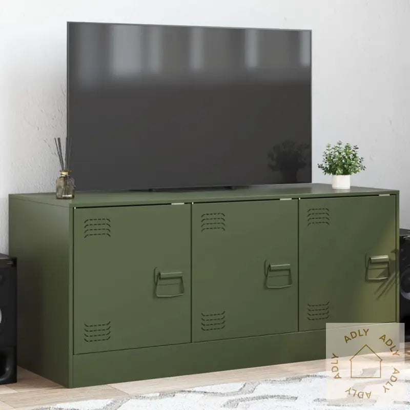 Tv-Benk Olivengrønn 99X39X44 Cm Stål