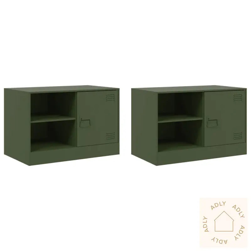 Tv-Benker 2 Stk Olivengrønn 67X39X44 Cm Stål