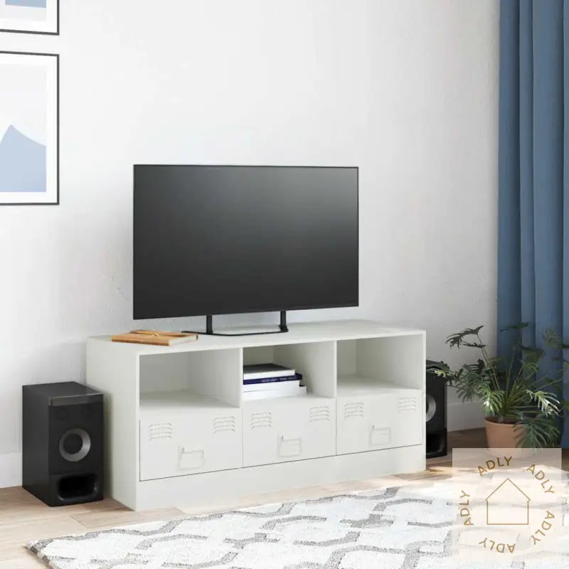 Tv-Benk Hvit 99X39X44 Cm Stål